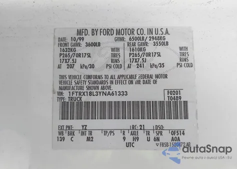 2000 Ford F-150 z USA, uszkodzony, nr VIN 1FTRX18L3YNA61333